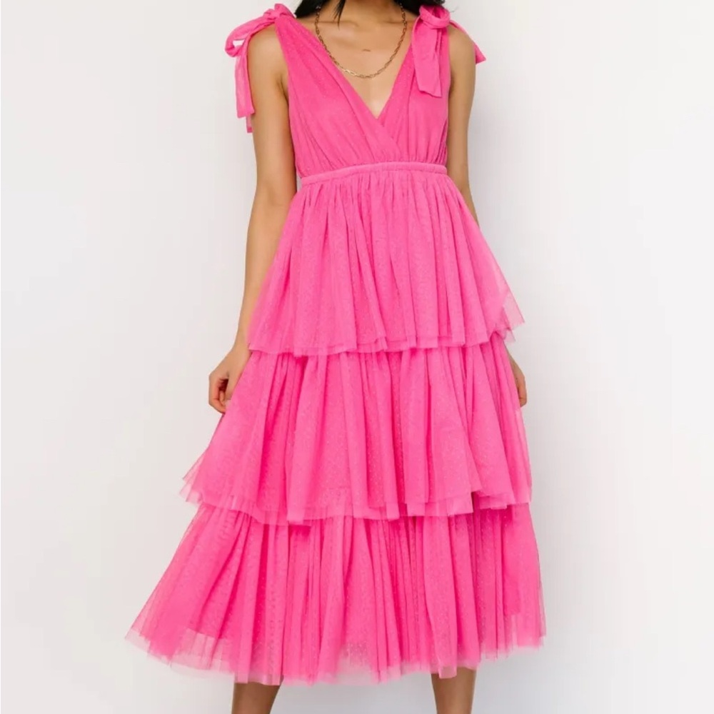 Baltic Born Tessa Tiered Tulle Dress | Hot Pink | Size L